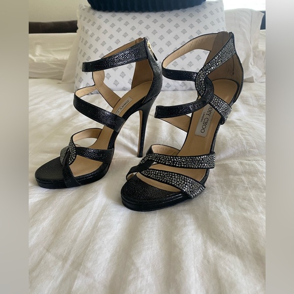 ✨ Jimmy Choo Black Strappy Platform Heels – Size 39.5 (US 9.5) ✨ - Picture 3 of 11